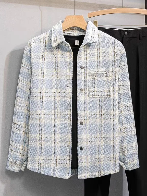 

Повседневная клетчатая куртка для мужчин, осенне-зимняя, модная, стильная, утепленная, с флисовым воротником, молодежный тренд, брендовая