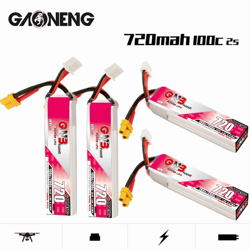 Max 100C/200C 720mAh 2S HV Lipo Battery 2S 7.6V For RC FPV Whoop Frame Kit Tinywhoop Racing Drone With XT30U-F Plug 2/4pcs