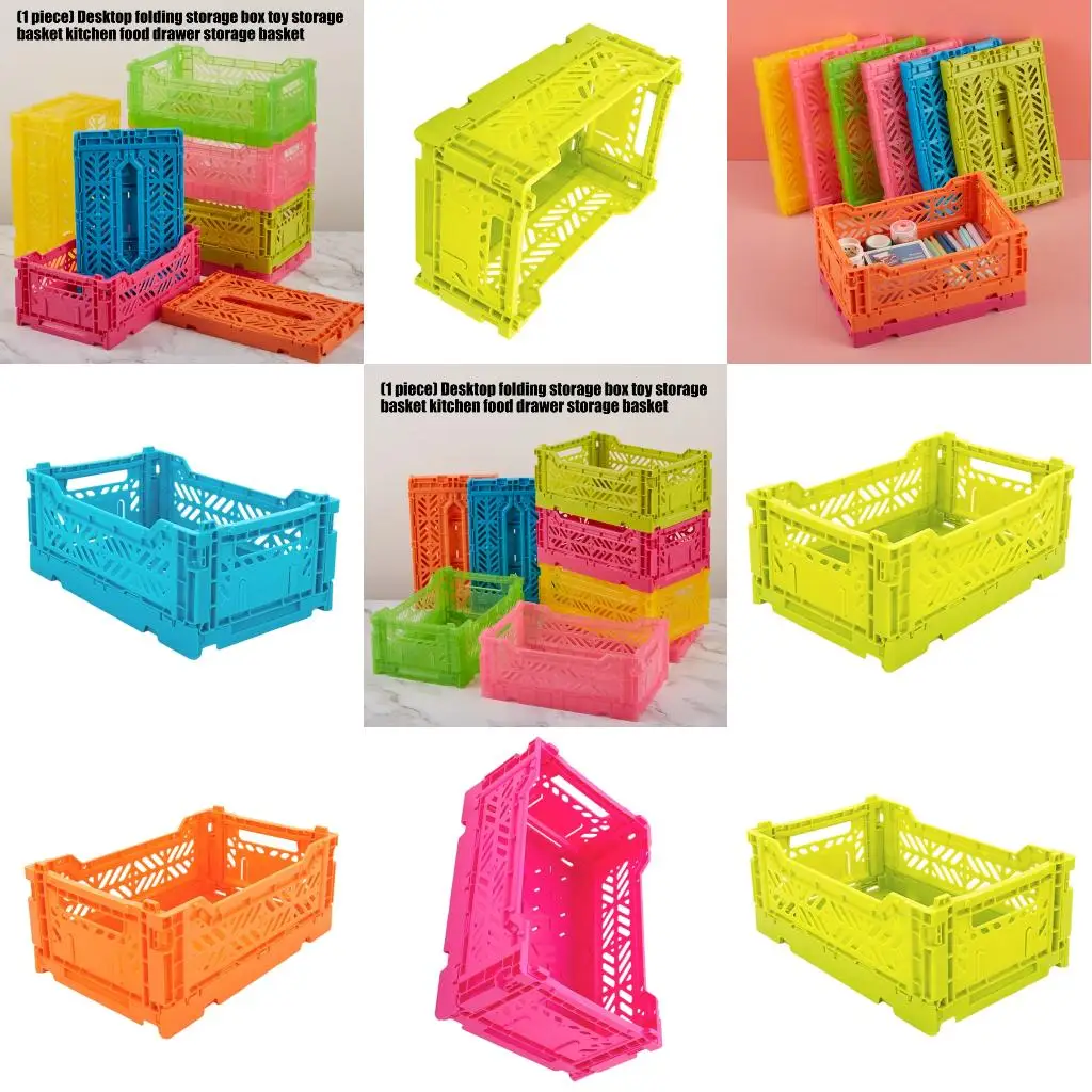  Collapsible Storage Basket Stackable Plastic Storage Bin for Kids Toy Snacks Makeup Supplies Kitchen Drawer Organization