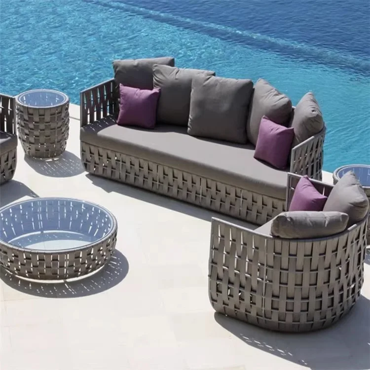 

Nordic Outdoor Rattan Sofa Leisure Garden Club Furniture Villa Balcony Waterproof Three Rattan Chair Sofa Combination