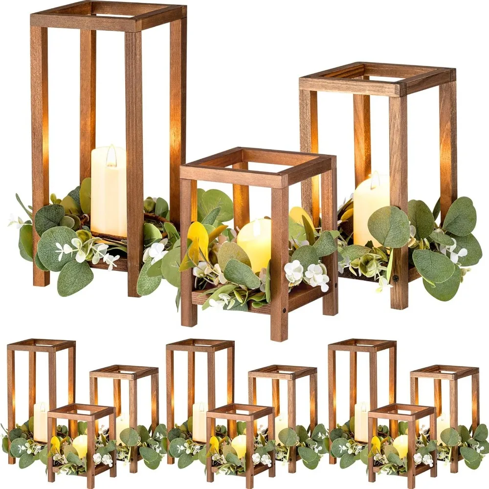 

12 sets of wooden wedding lanterns, decorative candlesticks, tables, wooden lanterns, wedding party family table decorations