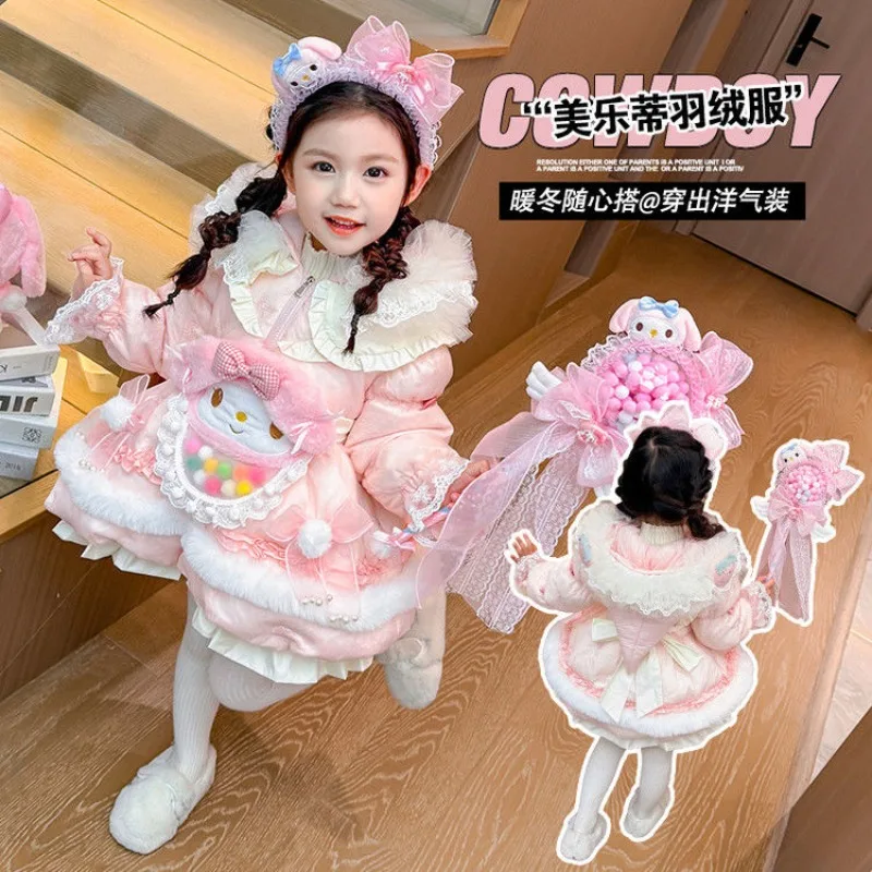 

Kawaii My Melody Sanrio Children Cute Cartoon Lolita Down Jacket Students Comfortable Warm Cotton Clothes Coat Gift for Kids