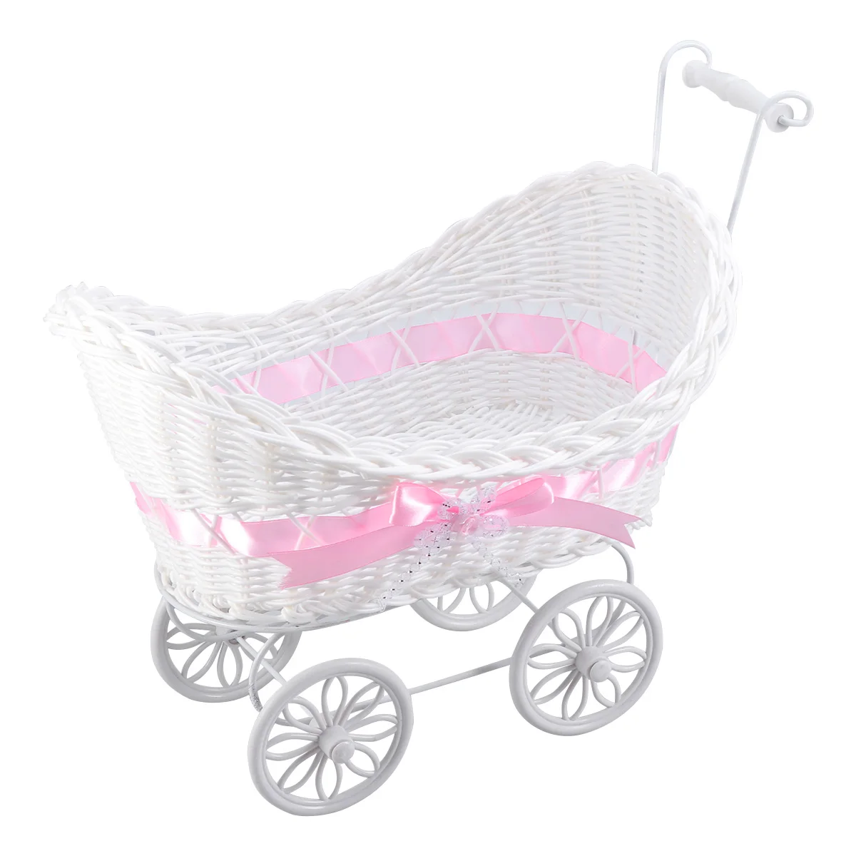 

Rattan Tricycle naments Mini Stroller H made Cane Cloth Flower Basket Decor Home Company Outdoor Use Gift