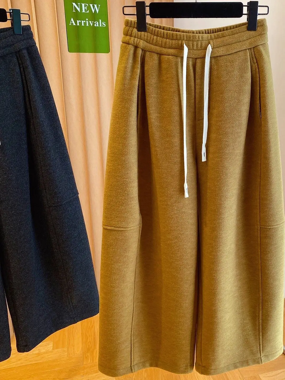 

plus Size High Waist Fce Lined Loose Women's Casual Pants Warm Wide Leg Nine Points Autumn Winter Trousers for plus Size