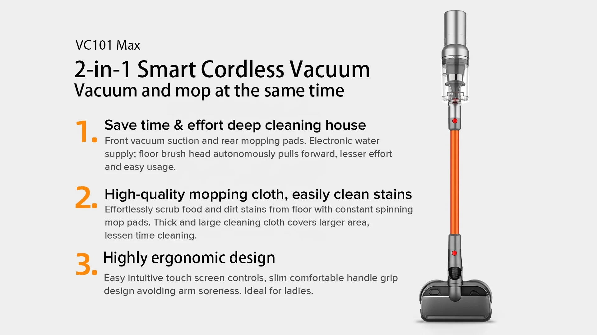 Rechargeable Mopping Machine Cleaning Mop Machine Spin Mop Head Strong Suction 33000Pa