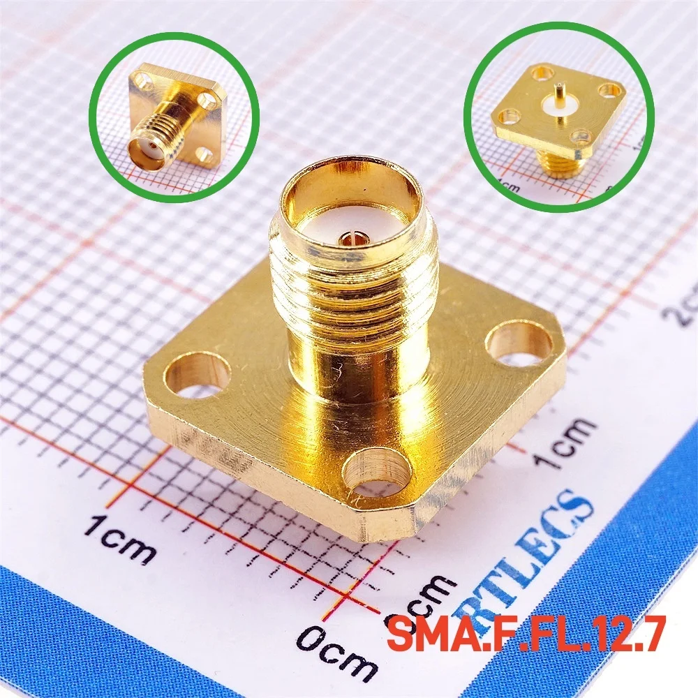 5 50 Pcs SMA Connector Jack Female Socket 50 Ohm Panel Mount Solder Flange Threaded 12.7 mm Height Gold Plate 4 Holes Square