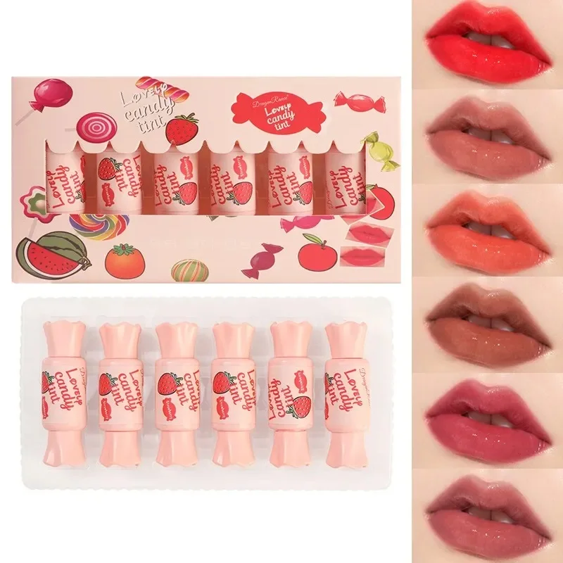 6Pcs/Lot Candy Mirror Water Lip Tint Liquid Lipstick Lip Glaze Moisturizing Waterproof Long Lasting Lip Gloss Makeup Cosmetics