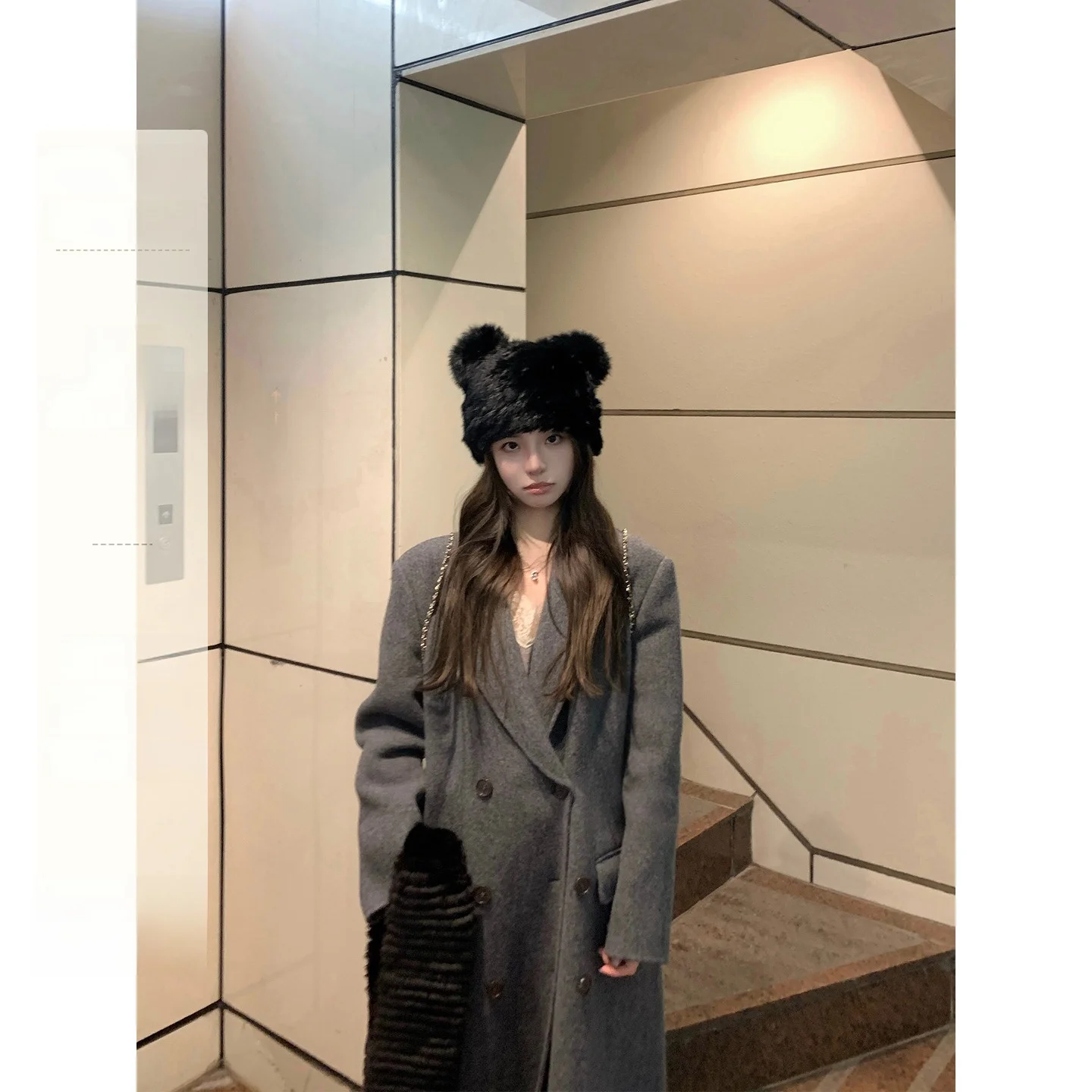

YUYUREAL Double-Faced Woolen Coat Women's Handmade Thiened Long Sve Suit Collar Double-Button Commute Sle Winter Outer...