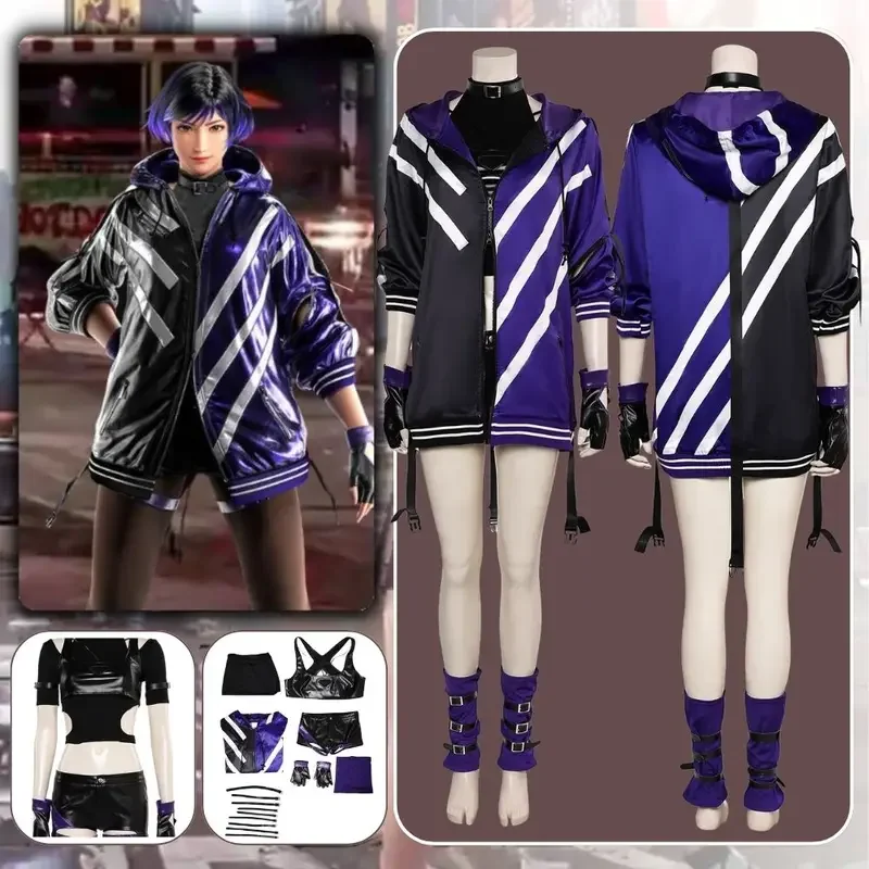 Reina Tekken 8 Cosplay Fantasia Costume Disguise Adult Women Jacket Tops Shorts Roleplay Outfit Halloween Carnival Party Clothes