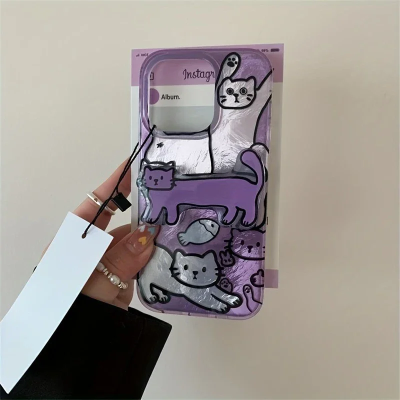 Phone Case For iPhone 16 15 14 13 12 11 Pro Max XS X XR 7 8 Plus SE 2022 Perforated Vortex Shell IND Purple Fish Cat Soft Cover image 3