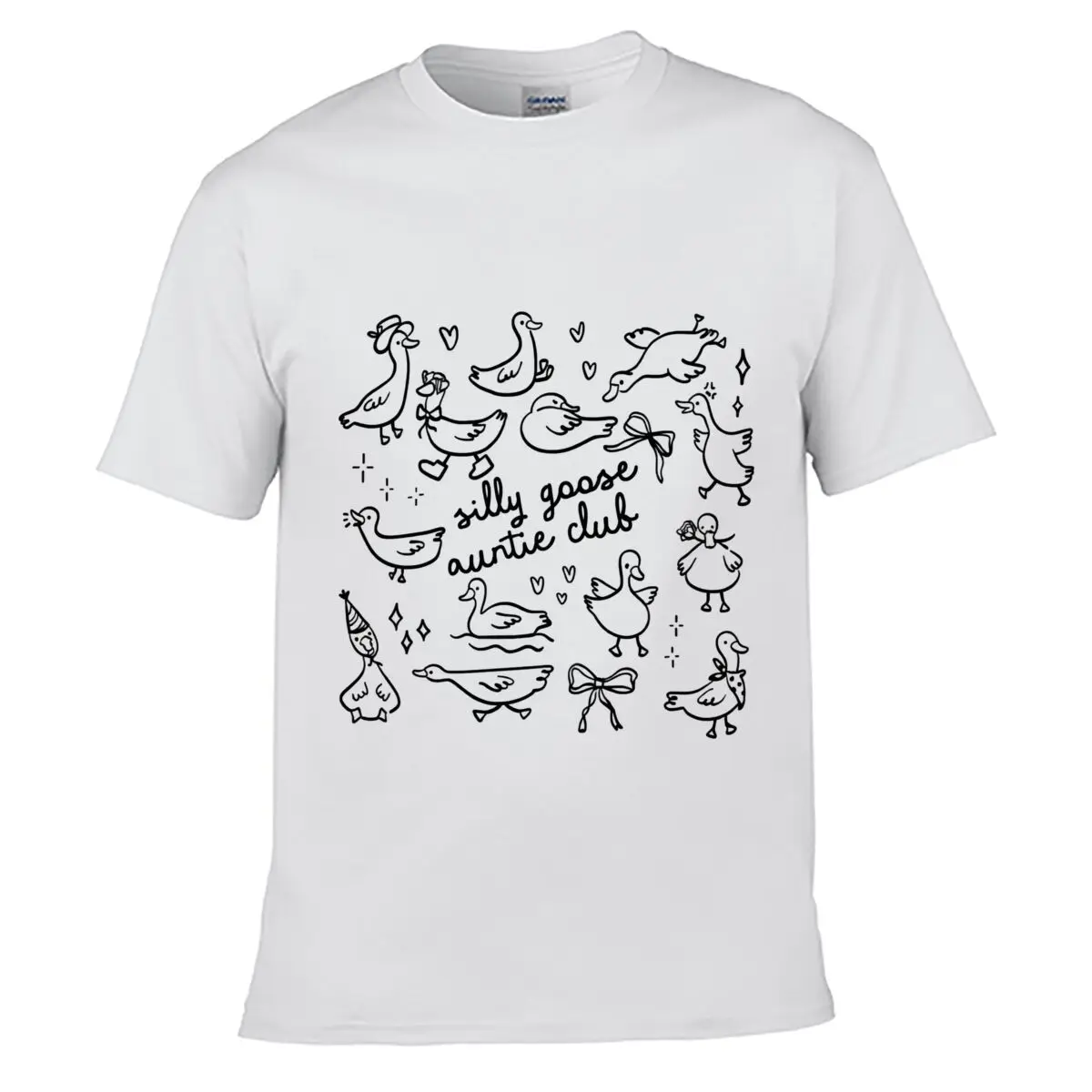 Silly Goose Auntie Club Hand Drawn Goose Doodle Men Summer T-shirt Top