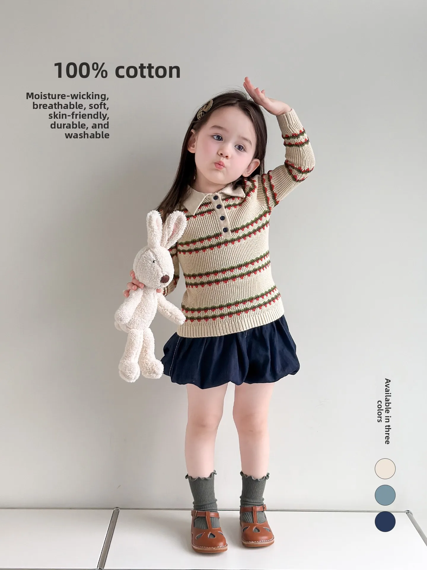 pure-cotton-neck-striped-knit-sweater-for-girls-autumn-new-style-baby-clothes-children-fashion-casual-long-sleeve-shirt