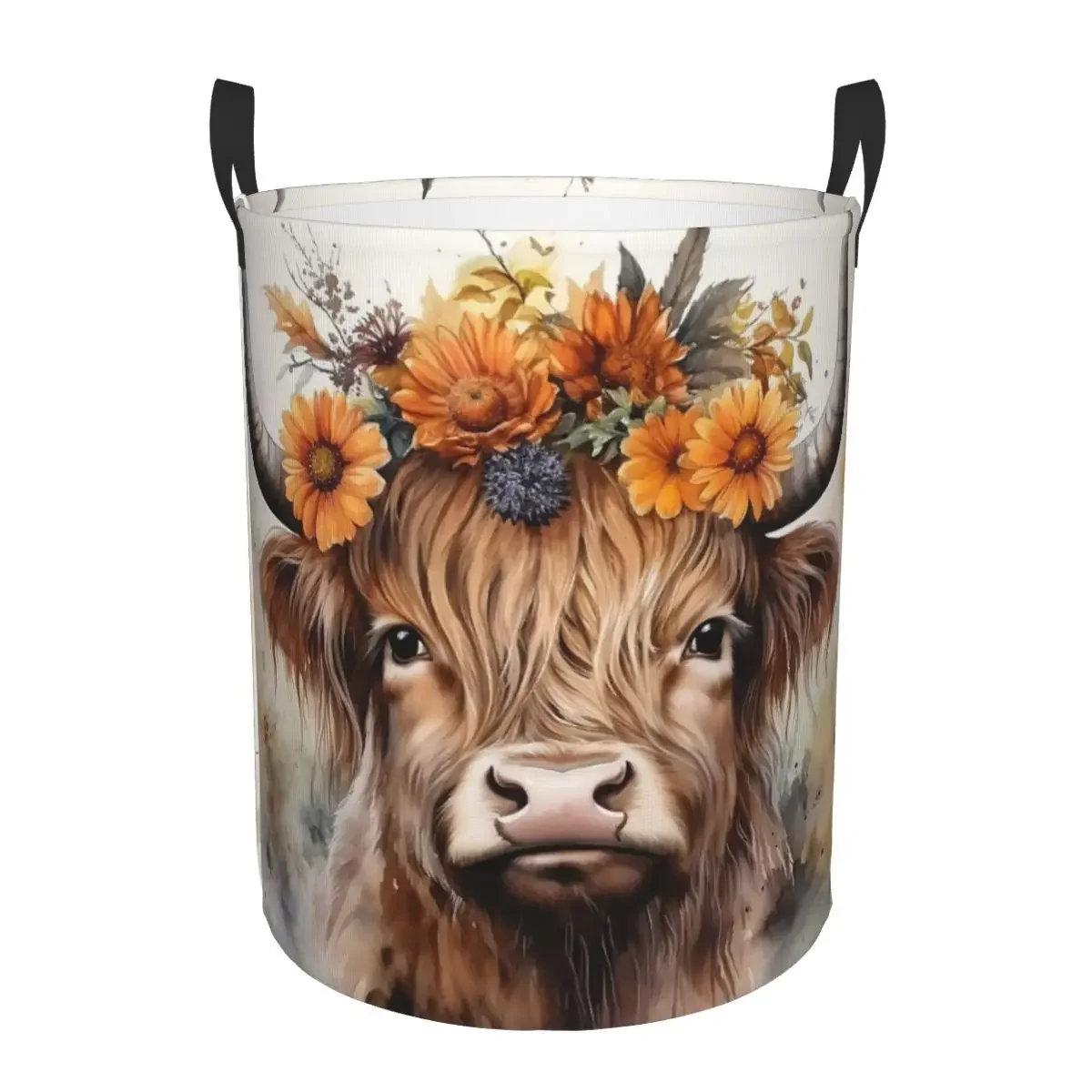 

Корзина для белья Highland Cow and Flower, большая корзина для хранения детских игрушек, органайзер для детских игрушек