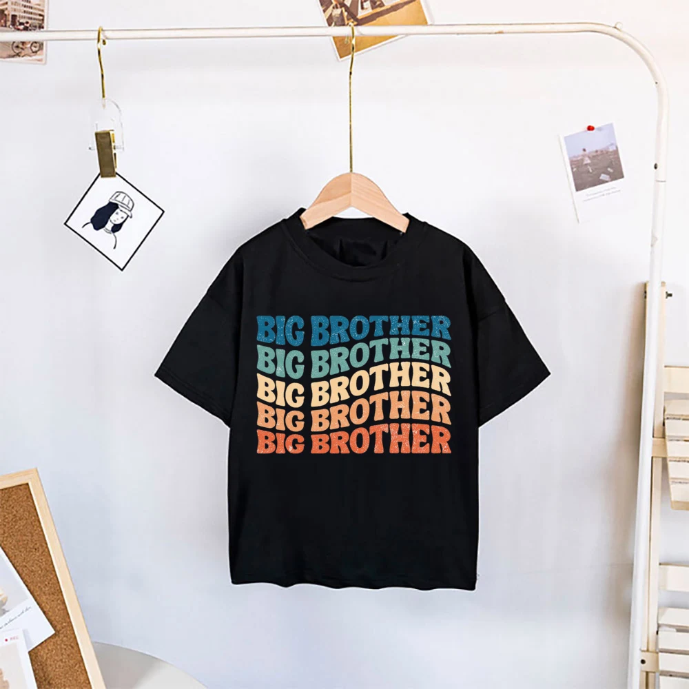 Big Brothes Little Sister Print  Kid T-shirt for Boy Girl Matching Outfit Tops Summer Sibling T Shirt Retro Children Clothes Tee