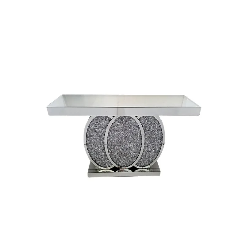 Nordic modern simple ring buckle silver mirror rhinestone glass console table