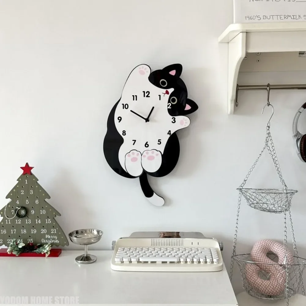 Cartoon Cat Tail Swaying Wall Clock - Silent Non-Ticking Creative Home Decor for Living Room, Bedroom & Kids Room