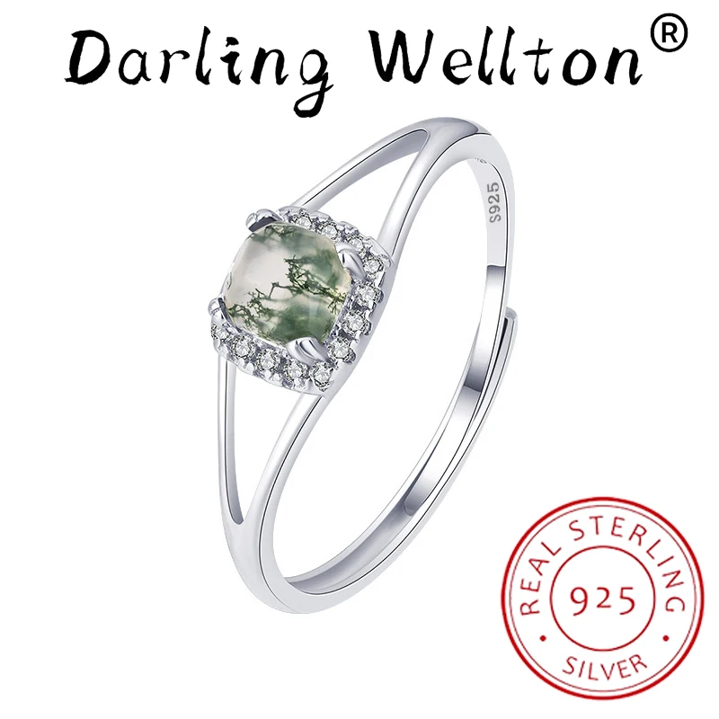 

Fashion Natural Stone Texture Different Green Moss Grass Agate Vouple Ring For Women Sterling silver Wedding Gitf Jewelry