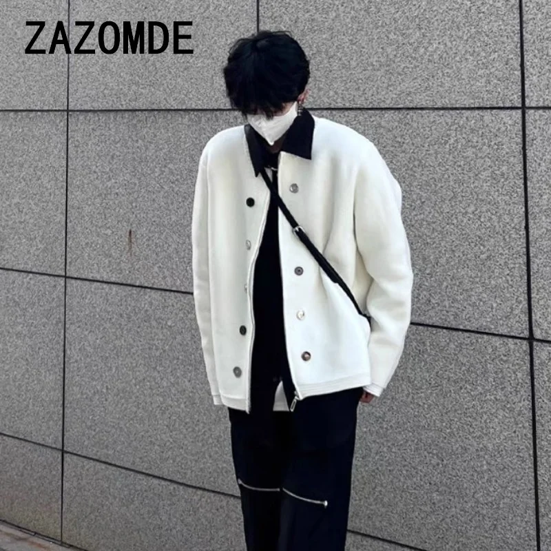 ZAZOMDE Men\'s Clothing Luxury Knit Cardigan Sweater Retro Zipper Long Sleeve Stylish Korean Popular Solid Color Leisure Knitwear