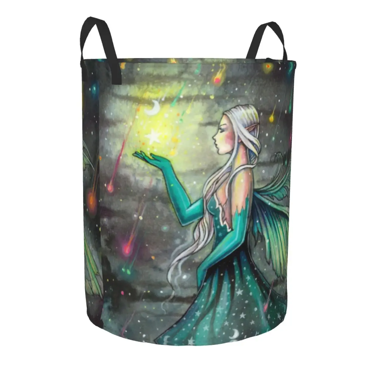 Star Showers Fairy Fantasy Artwork Laundry Basket Collapsible Large Clothing Storage Bin Molly Harrison Baby Hamper