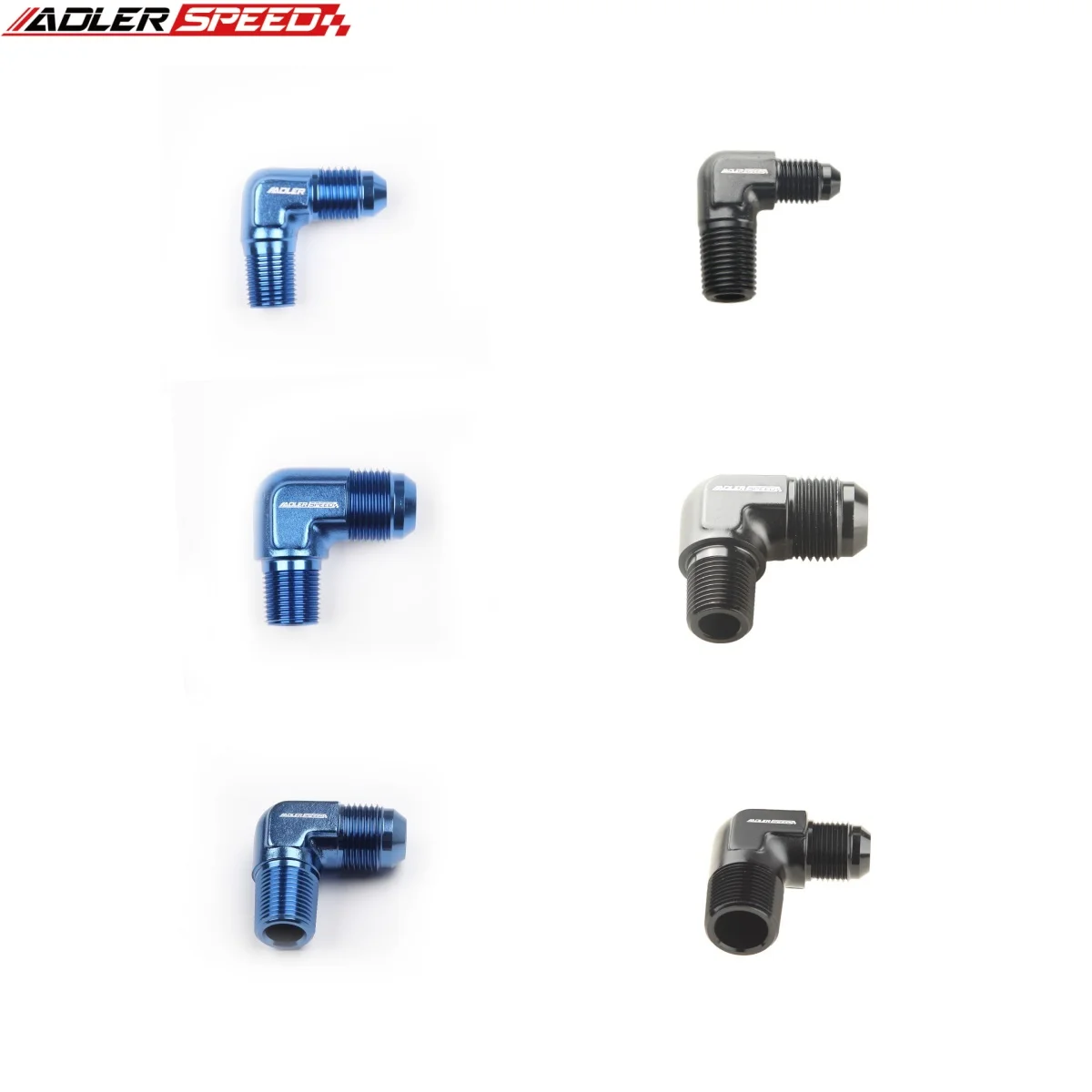 

S+ ADLERSPEED AN3 AN4 AN6 AN8 AN10 AN12 Male Flare To 3/8" 1/2" 1/4" 1/8"NPT Adapter 90 Degree Tube Hose Fitting Blue / Black