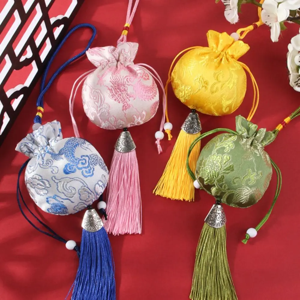 

Chinese Style Sachet Flower Dragon Embroidery Tassel Hanging Small Bag Children Bedroom Decoration Coin Purse Bundle Pocket