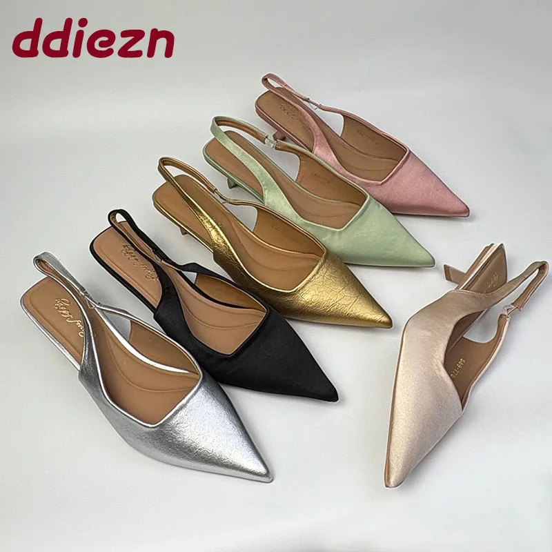 Модные шелковые женские босоножки на среднем каблуке, женская обувь с острым носком, женские босоножки на каблуке 3,5 см, туфли-лодочки без шнуровки
