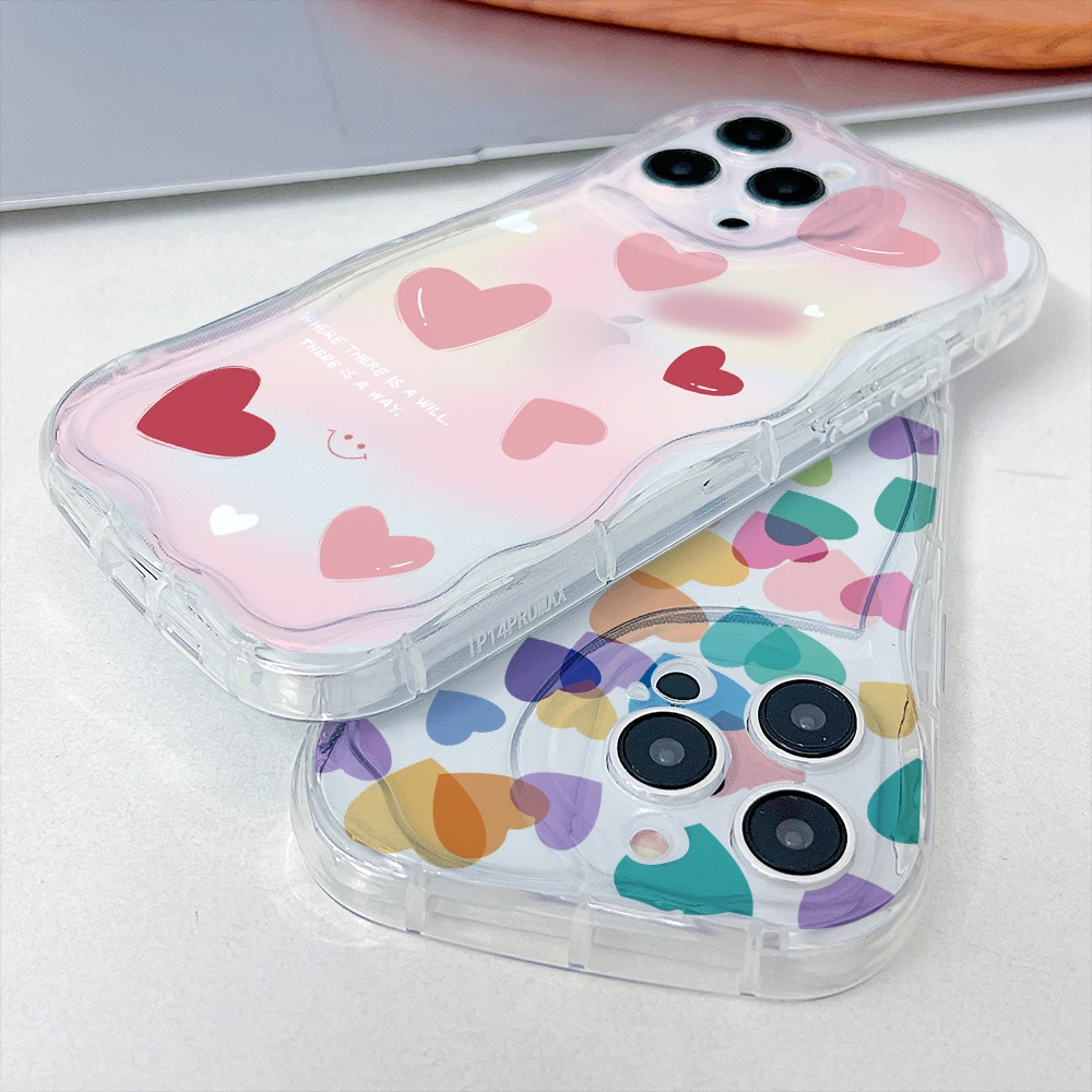 Love Heart Phone Case for Oppo A98 A94 A79 A78 A76 A74 A60 A58 A57 A55 A54 A53 A38 A17 A16 A15 A3x 5G 3D Wave Clear Cover