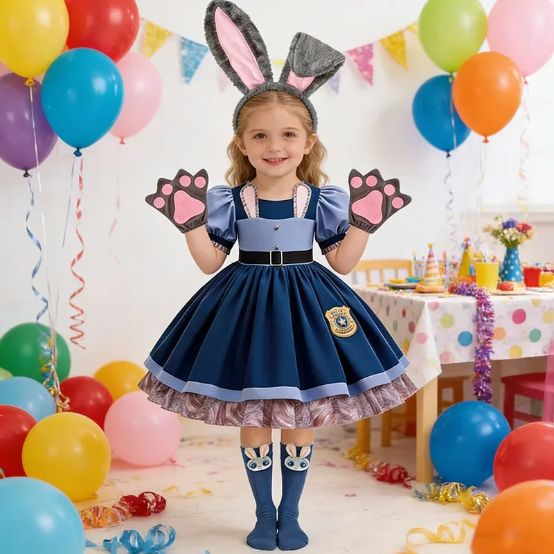 Hasen-Polizistin-Kostüm für Mädchen, Kinderkostüm für Bühnenauftritte, Geburtstage, Halloween, Karneval, Themenpartys – Detail 2
