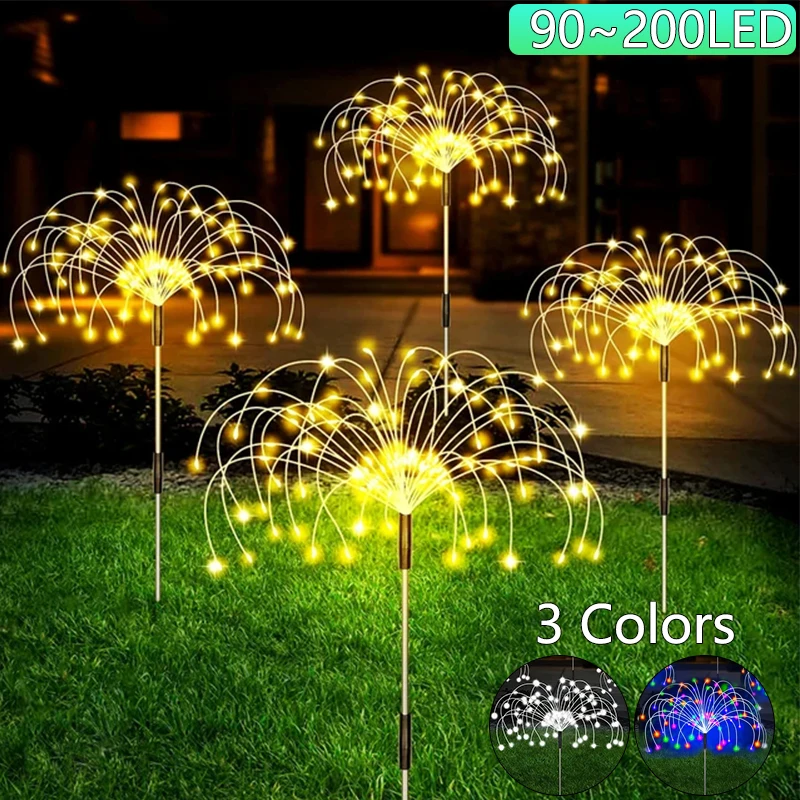 

90-200 LED Solar Firework Light Waterproof Outdoor 8 Lighting Modes Fairy String Light Christmas Solar Lights Garden Decoration