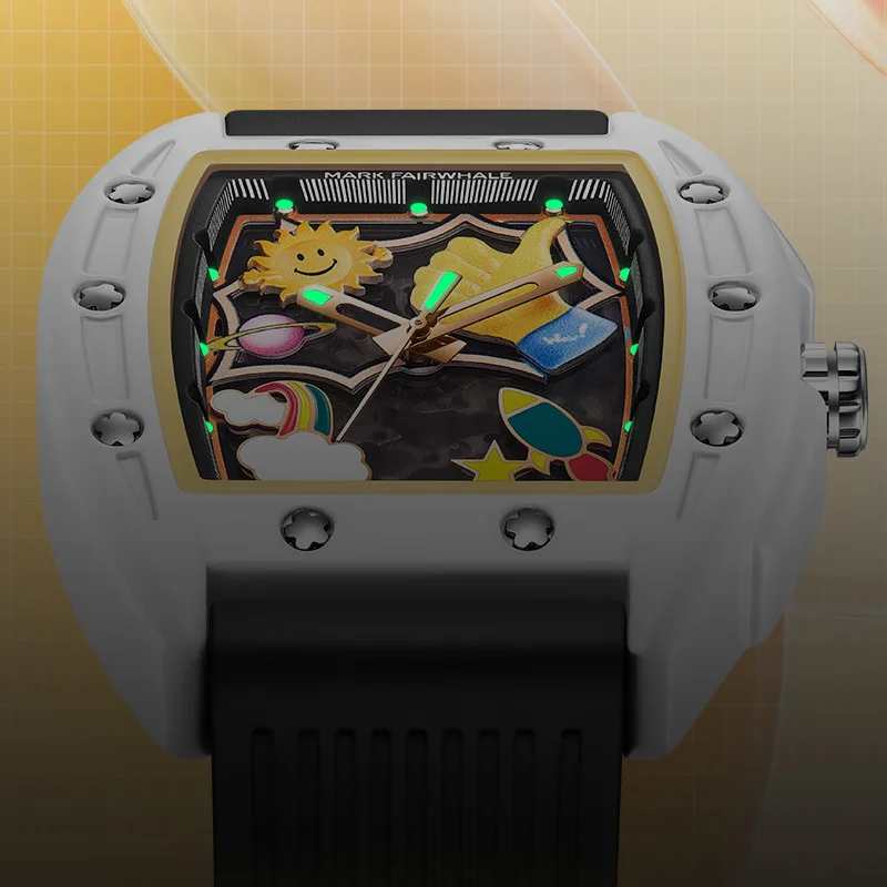 Mark fairwhale relógio de moda masculina à prova dwaterproof água mostrador luminoso pulseira de borracha marca superior relógio mecânico para homem design criativo