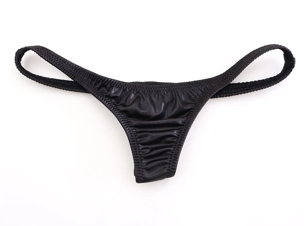 Women Ultra Low Rise Solid Color Thong Panties, Glossy Silky Soft Fabric Sweet Minimalist Daily Intimates Underwear