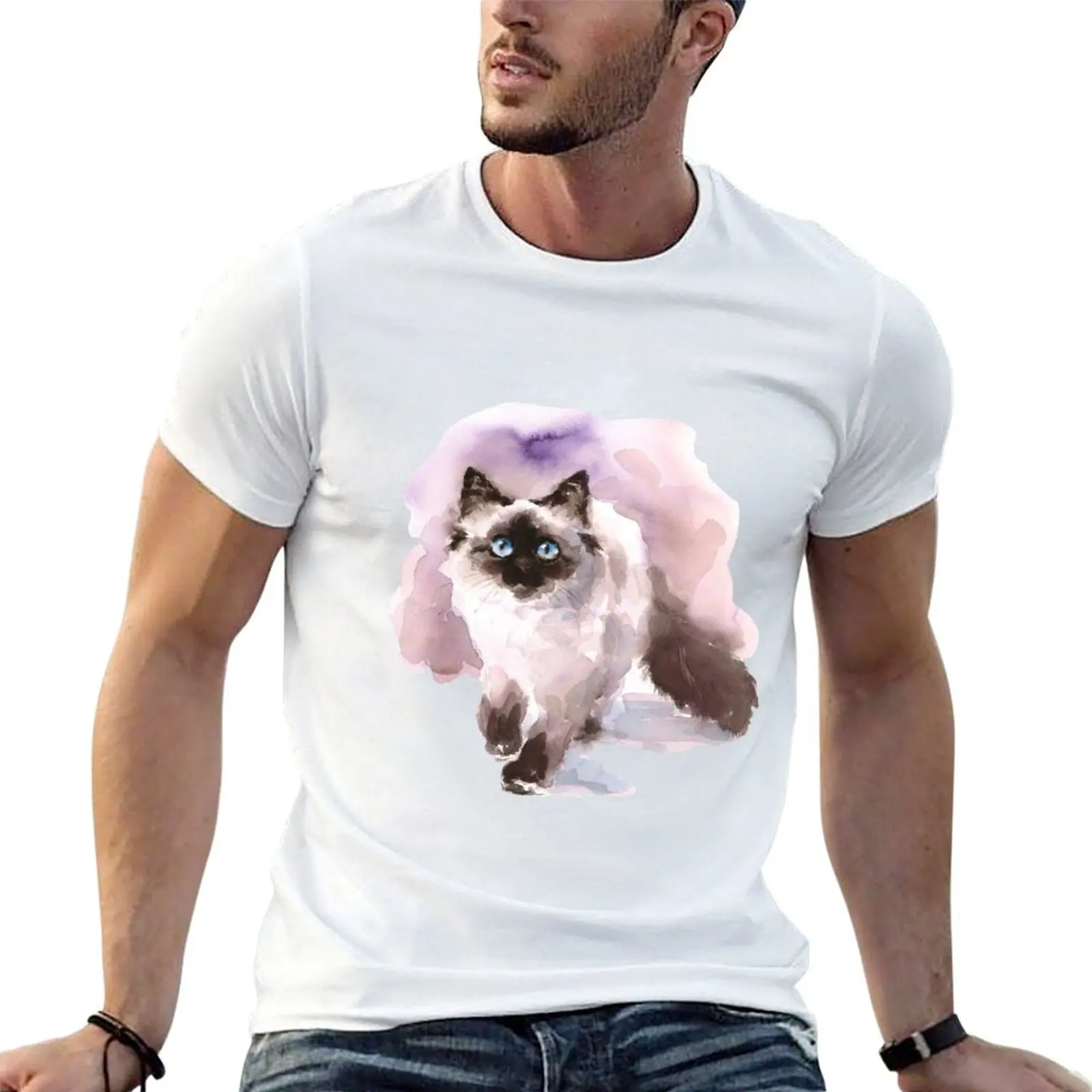 

Watercolor 100% cotton Siamese Cat t print T-Shirt shirt custom tshirt