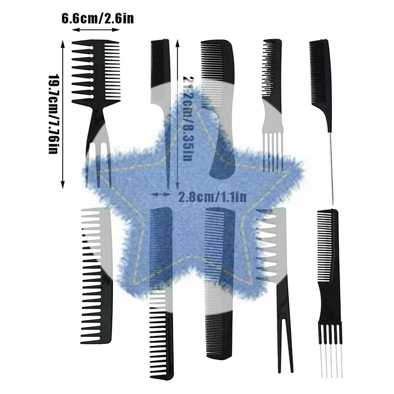 (HG) 10 قطع فرشاة شعر بلاستيكية سوداء مضادة للكهرباء الساكنة للرجال والنساء أداة تصفيف الشعر الاحترافية في صالونات التجميل