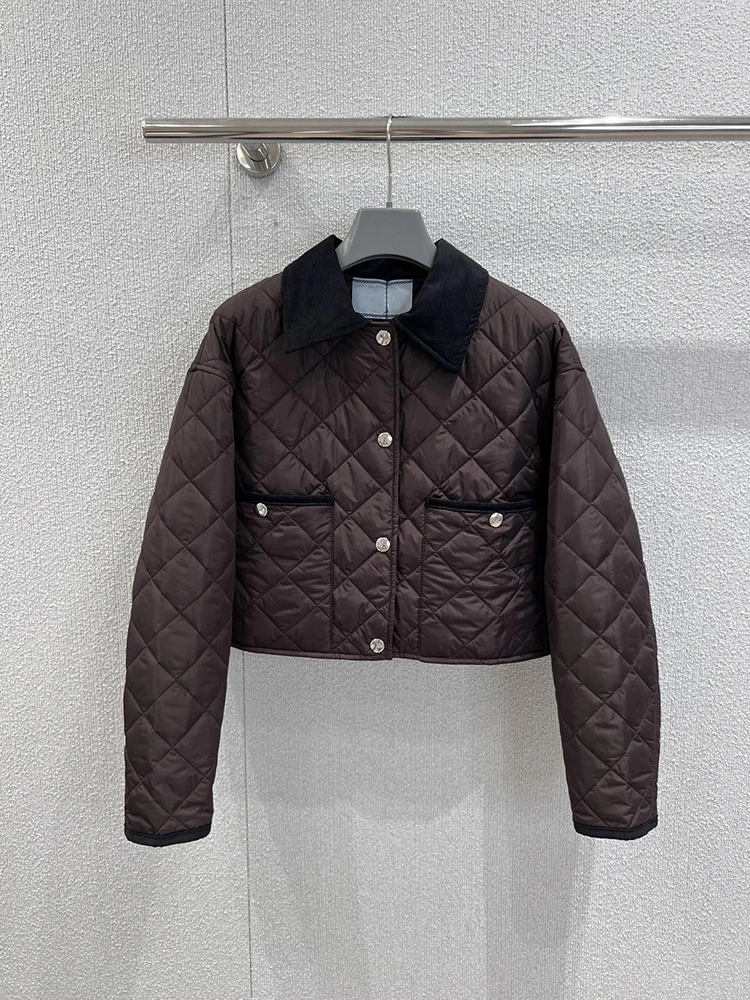 

SVORYXIU Зимняя модная коричневая повседневная куртка на хлопковой подкладке Женская приталенная куртка с лацканами Куртка на хлопковой подкладке