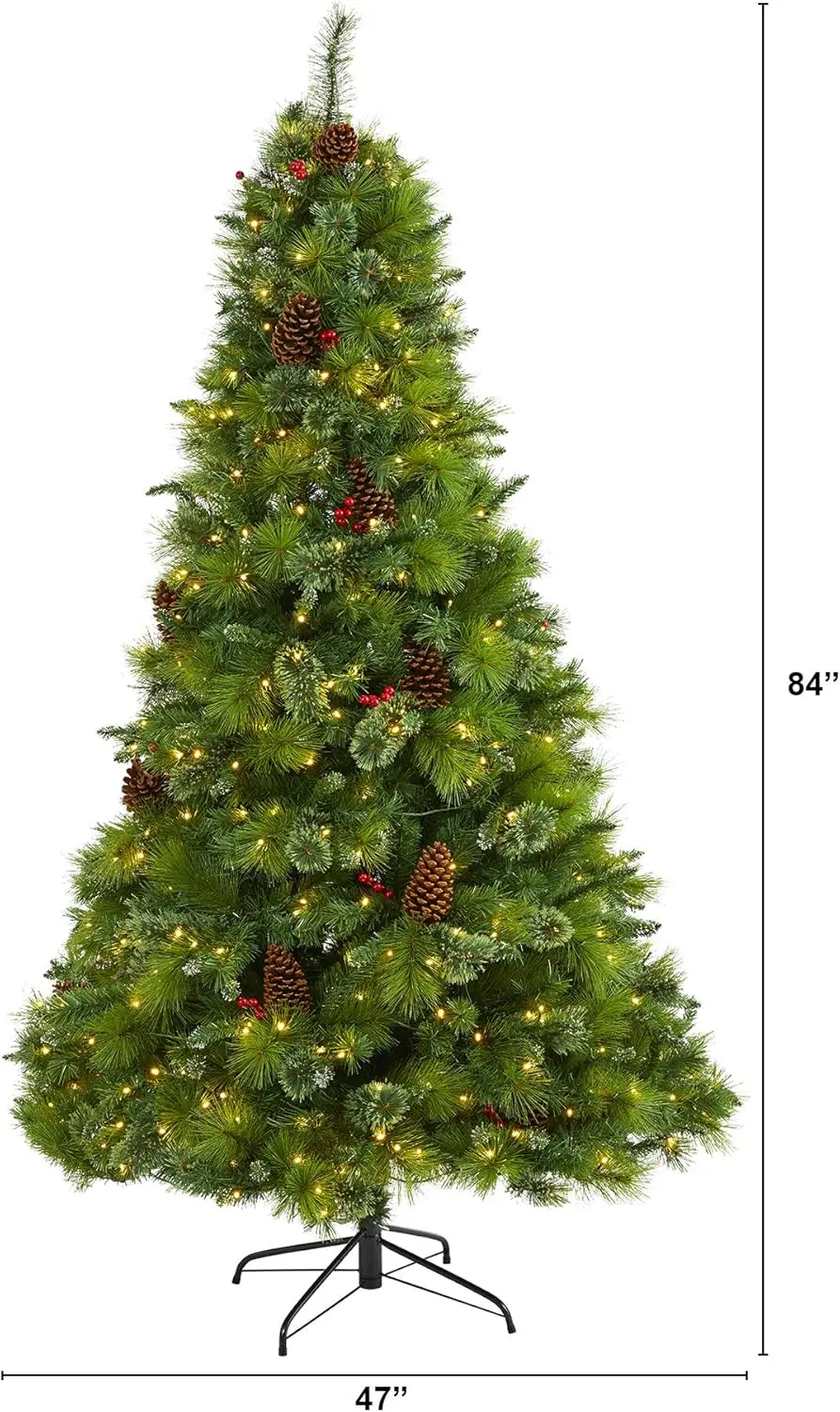 7Ft. Montana Mixed Pine Artificial Christmas Tree With Pine Cones, Berries And 500 Clear Led Lights