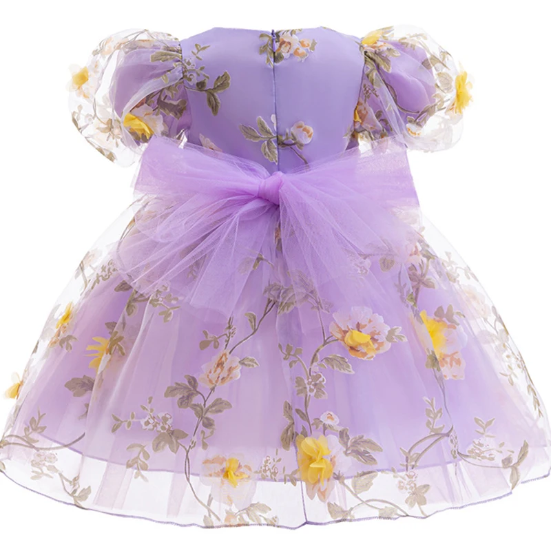 1 2 3 4 5 6 Years Rose Girls Dress Summer Mesh Fashion Bow Little Princess Baby Dress Christmas Birthday Gifts New Kids Clothes