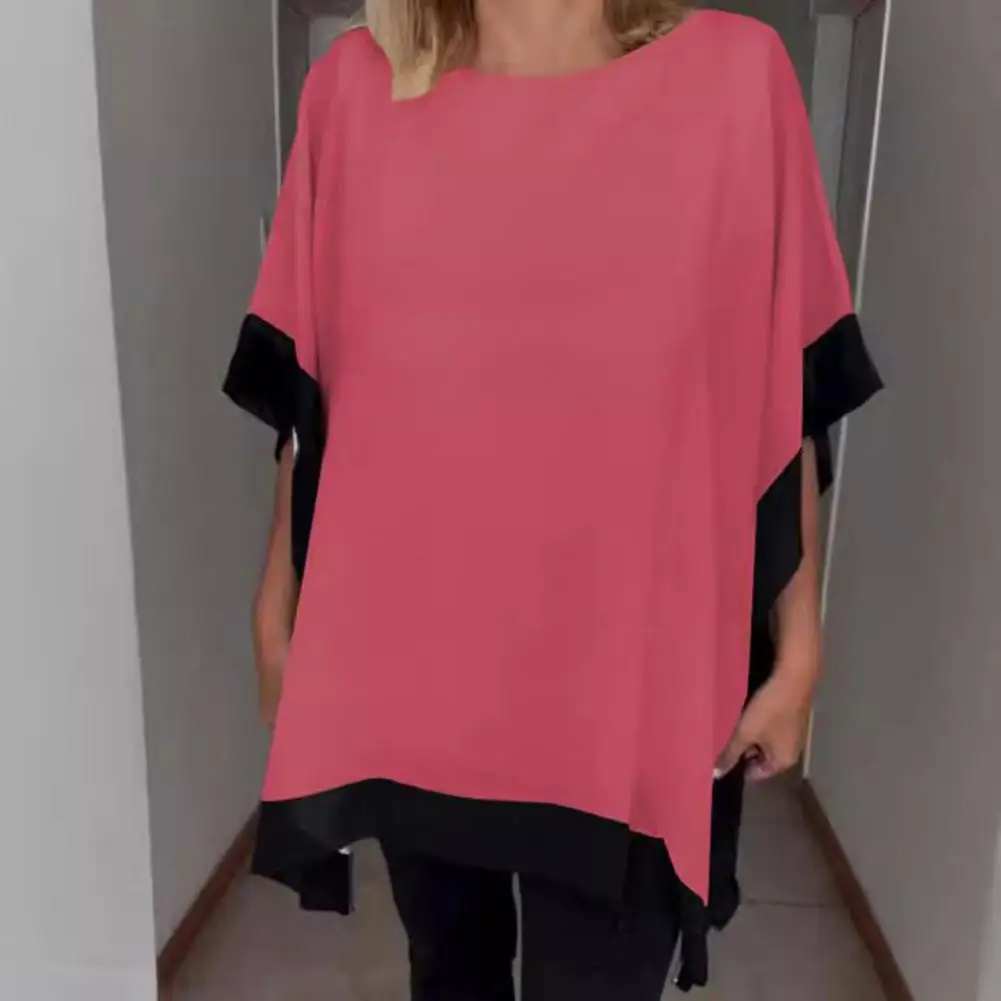 Pullover a mezza manica a pipistrello top Casual estivi da donna alla moda con maniche a pipistrello Design a blocchi di colore per Streetwear