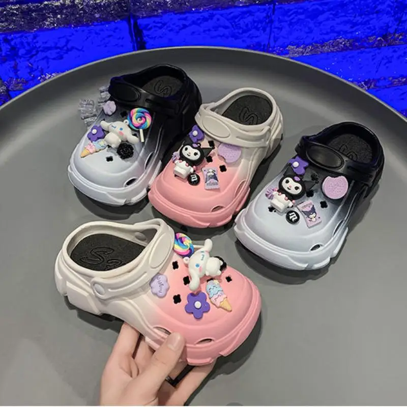 

Sanrio Kuromi Slippers Kawaii Cinnamoroll Wrap Toe Anti-Slip Light Weight EVA Girl's Shoes Soft Sole Beach Shoes Holiday Gifts