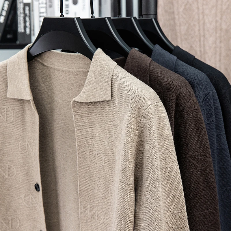 Men's Luxury Knitted Cardigan Long Sleeve Lapel Button down Sweater Solid Color Autumn Winter Fashion Casual Classic Men's Wear