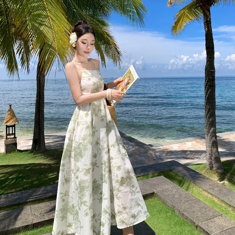 ボヘミアンフローラルサマードレスカジュアルホリデーサンドレス女性ビーチドレスセクシークロスレースアップバックレスドレス2025新作N821