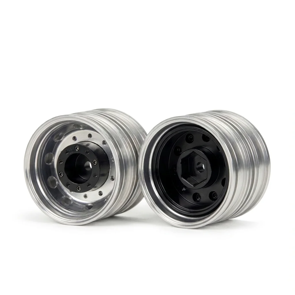 Metal Rear Wheel Hubs Rims and Rubber Tires Kit Heavy Duty for 1/14 Tamiya RC Tractor Trailer Dump Truck DIY Upgrade Parts