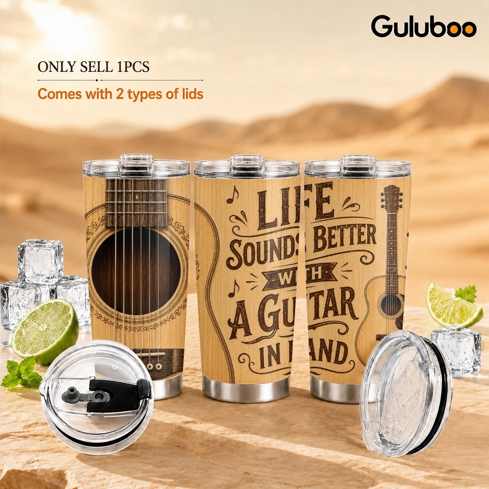 My Guitar Design Vacuum Flasks 20oz Stainless Steel Travel Mug with 2 Lids & Reusable Straw Vacuum Insulated Coffee Cup