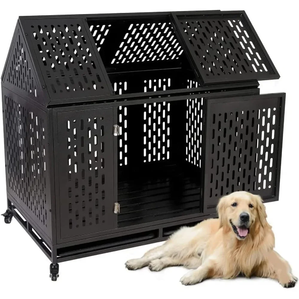 Heavy Duty Dog Cage Crate Kennel Playpen Large Strong Metal for Large Dogs and Pets, Easy to Assemble with Patent Lock