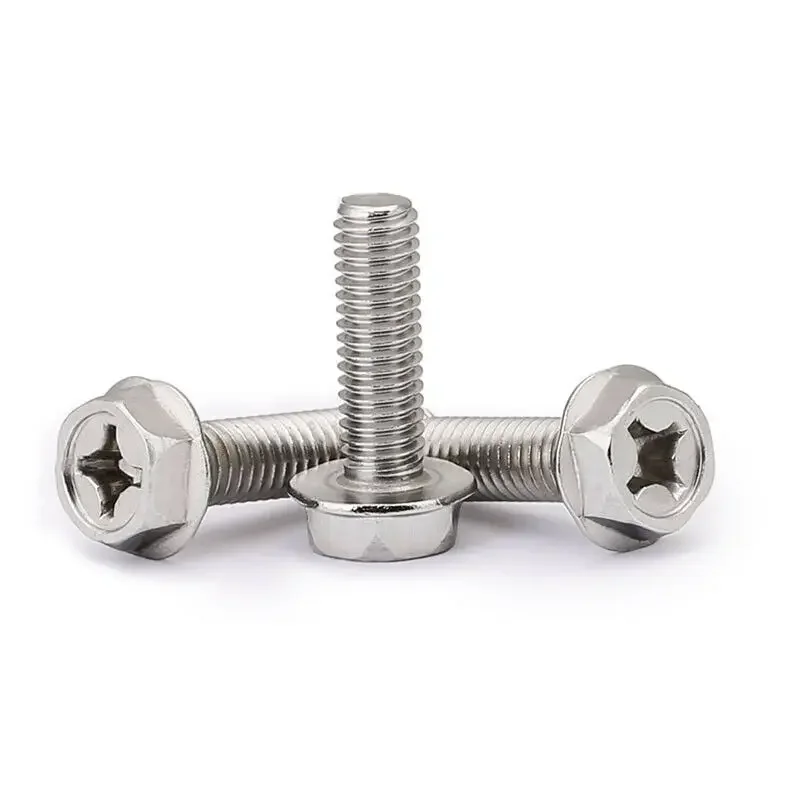 10pcs M5 M6 Phillips Flanged Bolt Cross Hex Bolts Head Phillips Screws Hexagon Head Bolts A2 304 Stainless Steel L=10-30mm 16mm