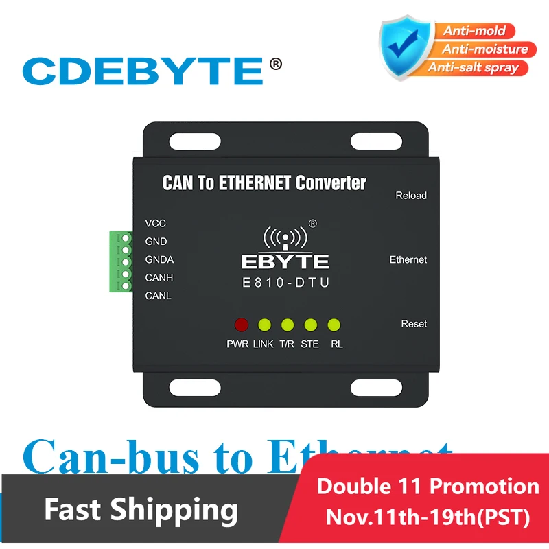 Módem inalámbrico de transmisión transparente de Ethernet a CAN Bus, E810-DTU, CAN-ETH