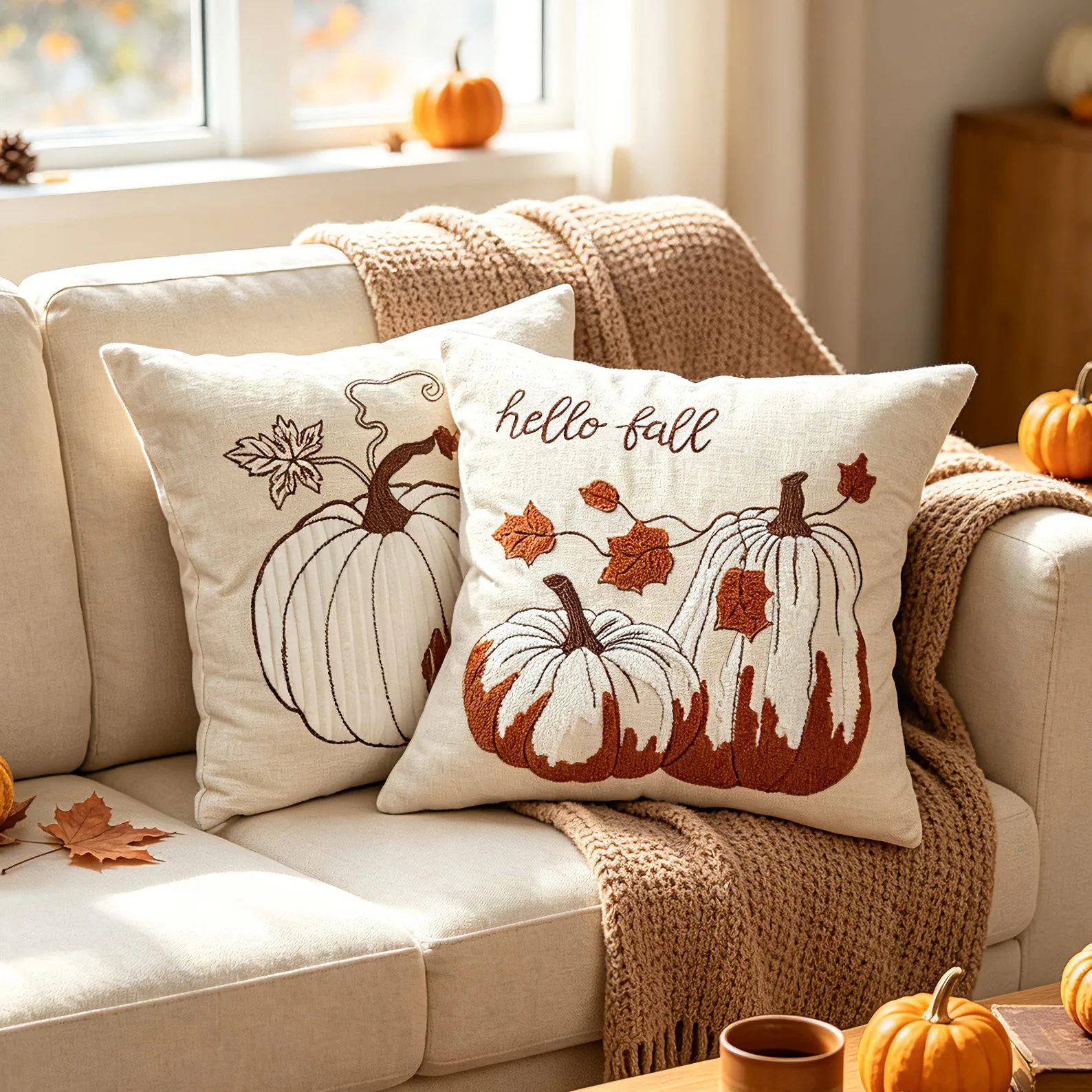 Harvest Bestickter Kürbis-Kissenbezug Cojines Wohnzimmerdekoration Chenille Einfacher Kissenbezug Thanksgiving-Kissenbezüge – Detail 3