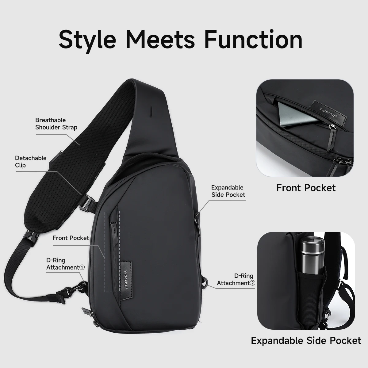 Bolsa de ombro masculina da moda Tigernu, bolsa de viagem para homens, bolsa resistente à água, bolsa transversal de grande capacidade, bolsa para iPad de 11 polegadas