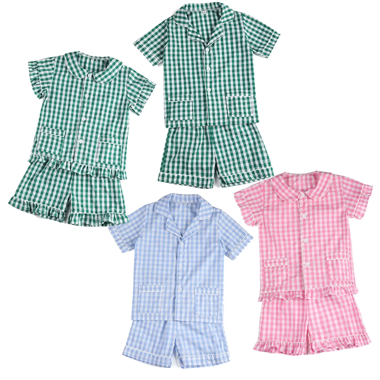 Baby Pyjamas Summer Clothes Gilrs Matching plaid Sleepwear Seersucker Soft Cotton Sibling Outfits Boys Girls Pajamas Sets 5