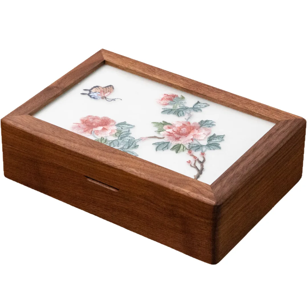 Solid wood embroidery jewelry box double-layer large-capacity sundries storage box