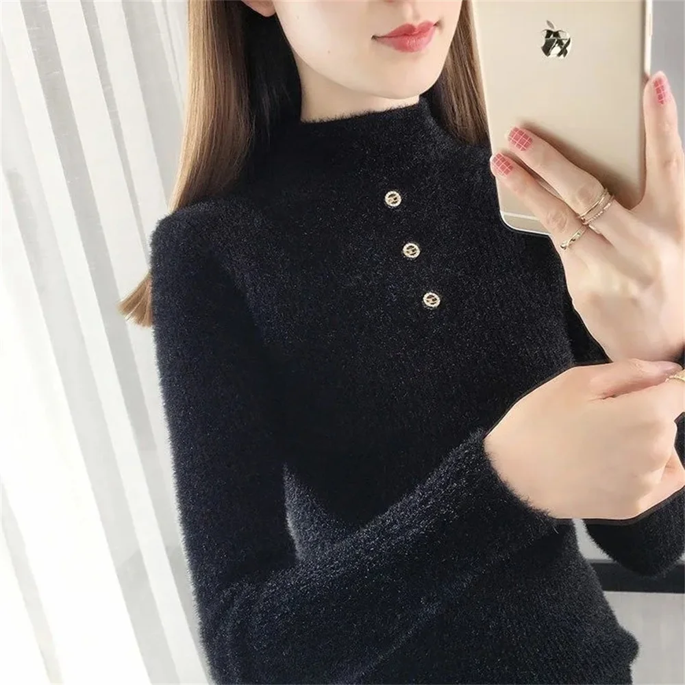 2023 New Turtleneck Jumper Woman Knitted Blouses Fashion Ladies Sweaters Winter Thermal Striped Long Sleeve Autumn Warm Tops